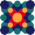 A colorful circle design with a red and blue center

Description automatically generated